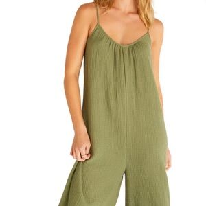 Flared Gauze Jumpsuit in Olive Branch- oversized fit
